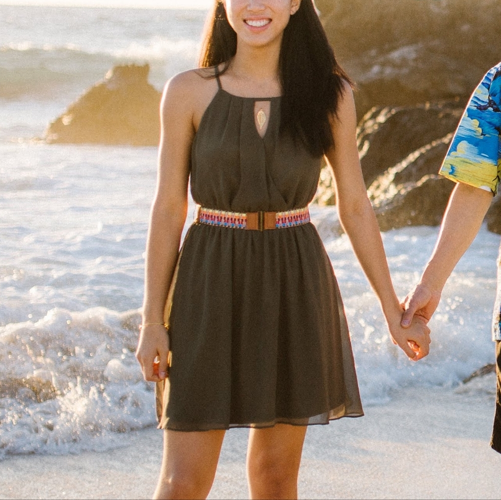 Olive green BCX dress with multicolor belt